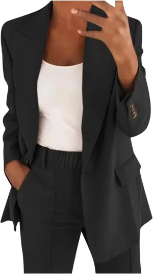 2 Piece Blazer Sets Women Trendy 2025 Workout Outfits Plus Size Business Casual Pant Suit Set Dressy Pants Suits