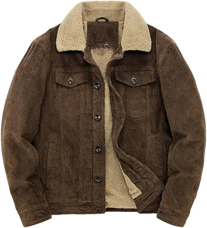 Adhdyuud Male Cotton Padded Warm Jackets Loose Corduroy Short Parka Coat Casual Solid Zip Windbreaker Auburn 4XL