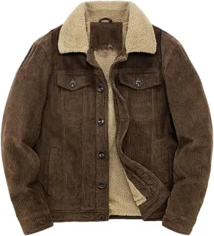 Adhdyuud Male Cotton Padded Warm Jackets Loose Corduroy Short Parka Coat Casual Solid Zip Windbreaker Auburn 4XL