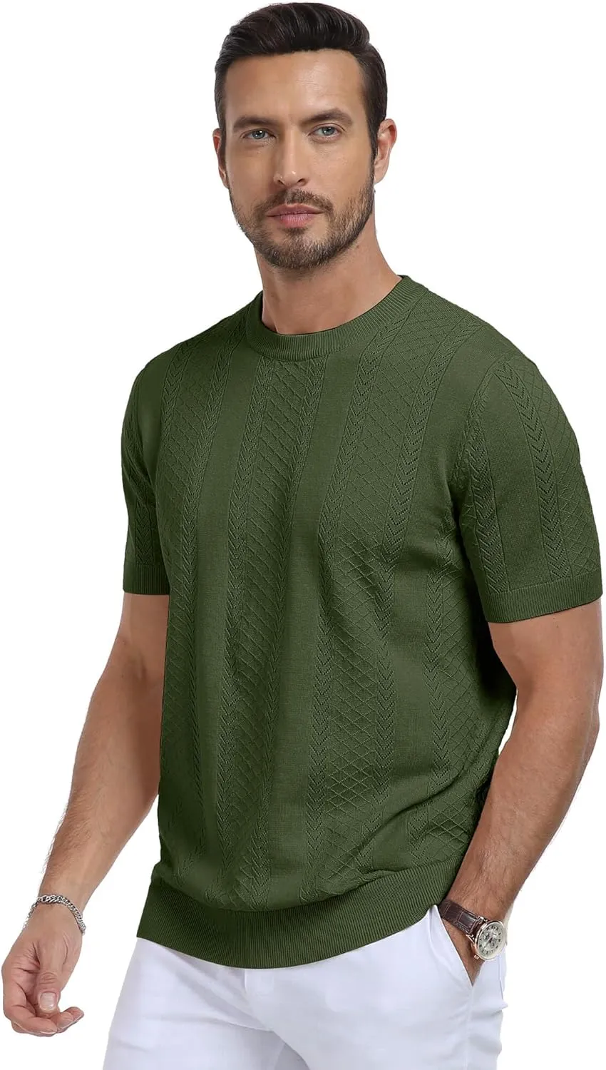 Aiyino Men's Knit T-Shirt Short Sleeve Tee Crewneck Sweater Shirt Casual Pullover Tops