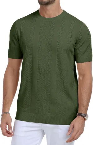 Aiyino Men's Knit T-Shirt Short Sleeve Tee Crewneck Sweater Shirt Casual Pullover Tops