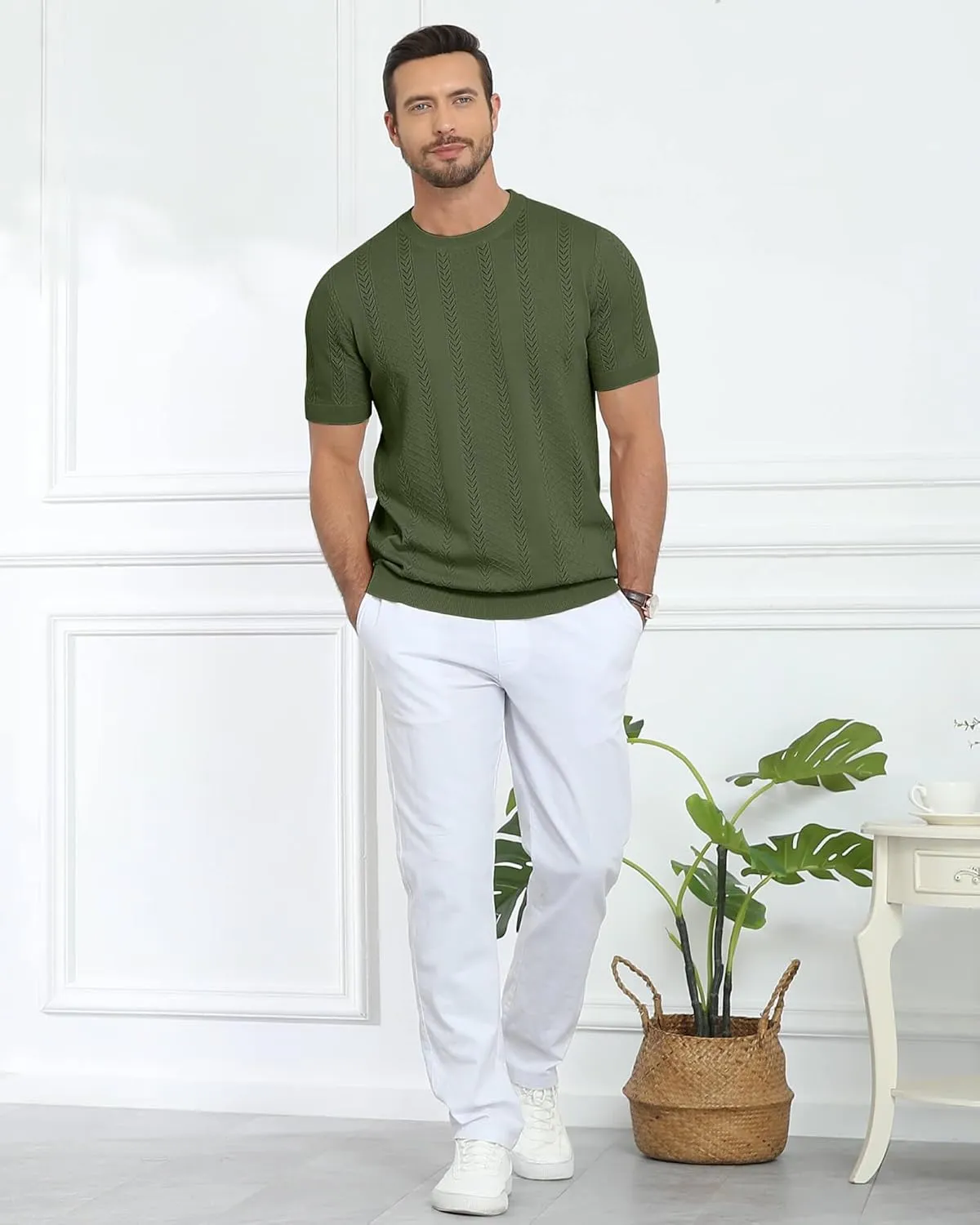 Aiyino Men's Knit T-Shirt Short Sleeve Tee Crewneck Sweater Shirt Casual Pullover Tops