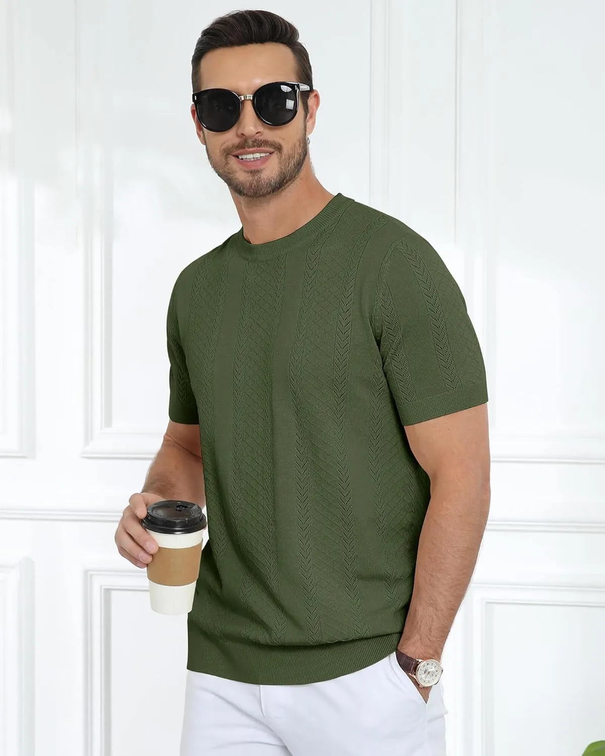 Aiyino Men's Knit T-Shirt Short Sleeve Tee Crewneck Sweater Shirt Casual Pullover Tops