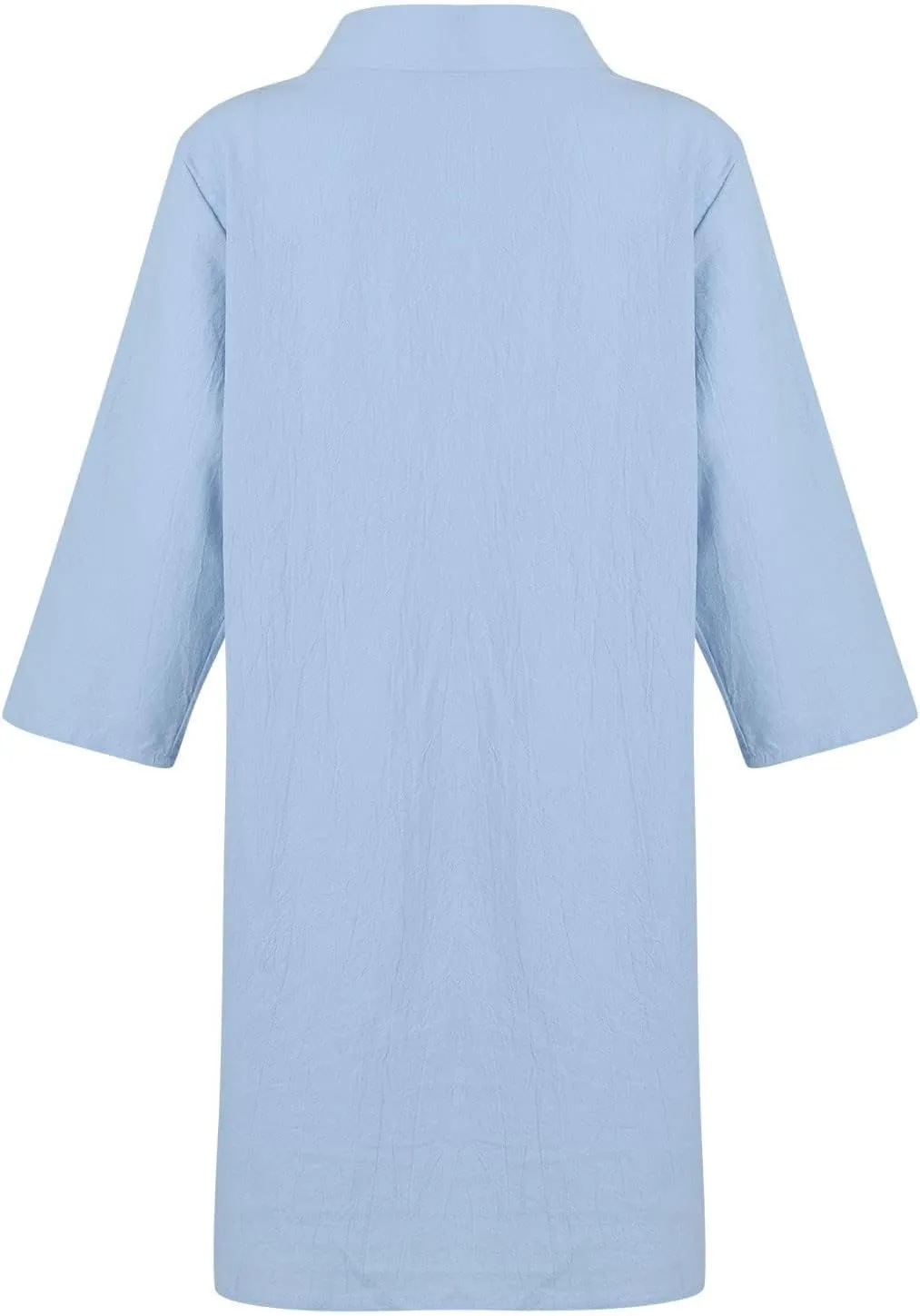 Akivide Womens Cotton Linen Half Sleeve Midi Dress with Pockets 2025 Loose Stand Collar Button Knee Length Linen Shift Dress