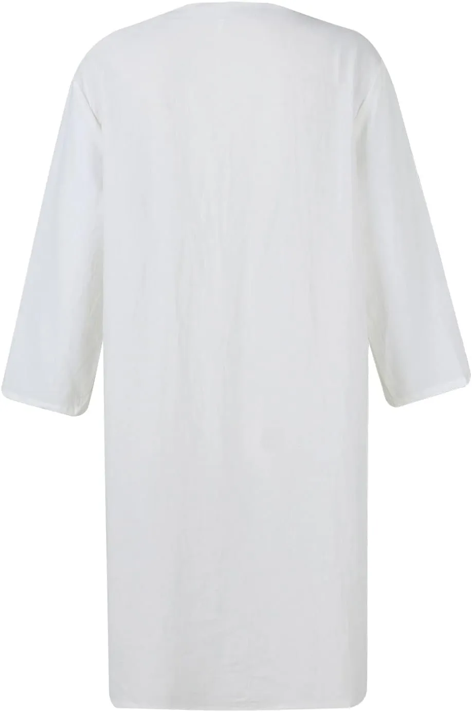 Akivide Womens Cotton Linen Half Sleeve Midi Dress with Pockets 2025 Loose Stand Collar Button Knee Length Linen Shift Dress
