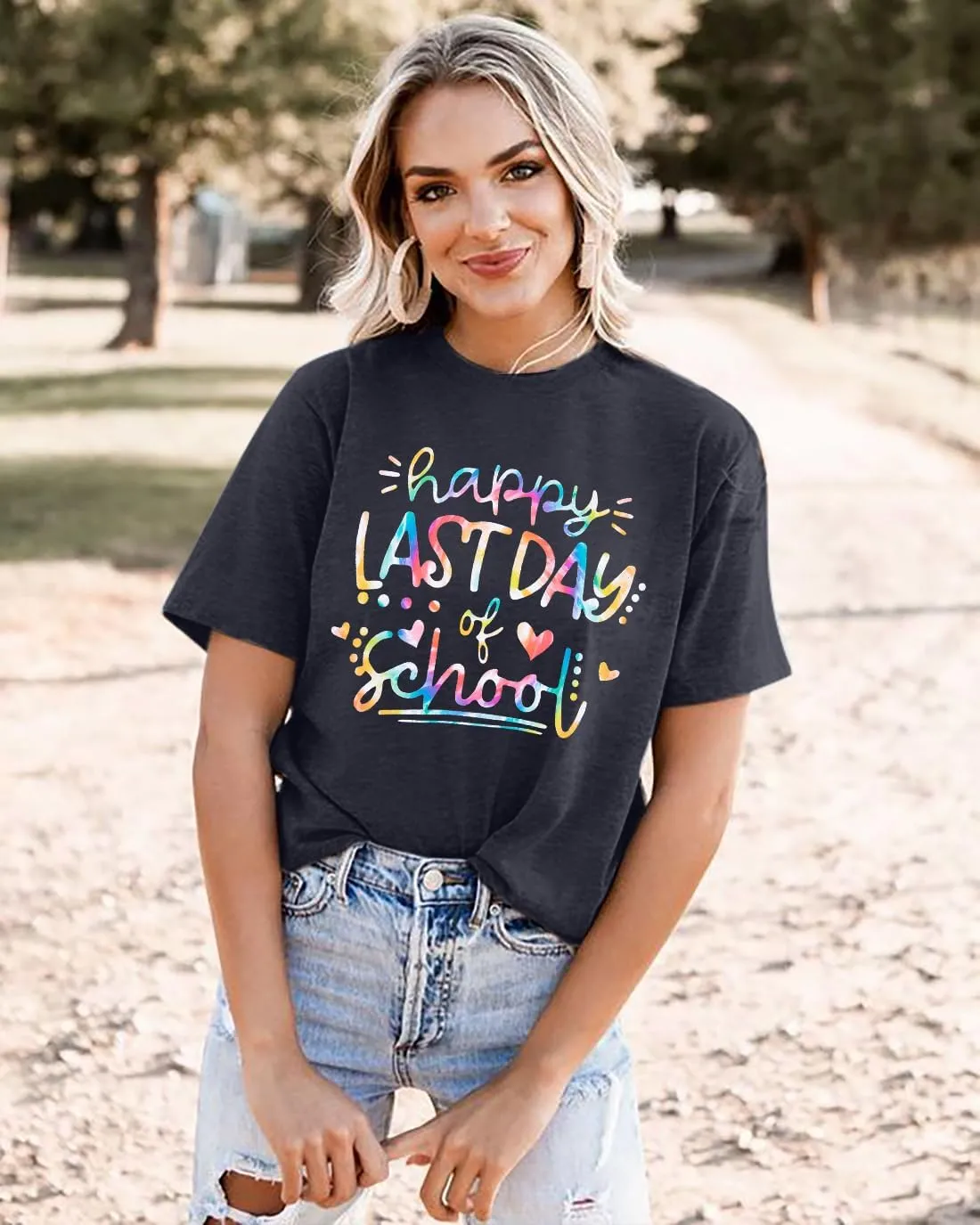 ALLTB Last Day of School Shirt for Teachers Women Teacher Life T-Shirt School Graduation Tee Appreciation Gift Shirt Top