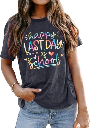 ALLTB Last Day of School Shirt for Teachers Women Teacher Life T-Shirt School Graduation Tee Appreciation Gift Shirt Top