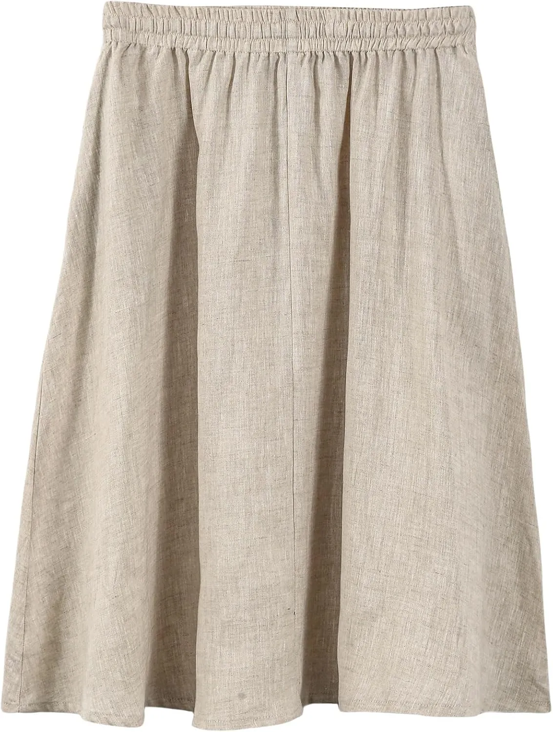 Amazhiyu Womens Pure Linen A Line Pleated Midi Skirt Elastic Waist with Pockets
