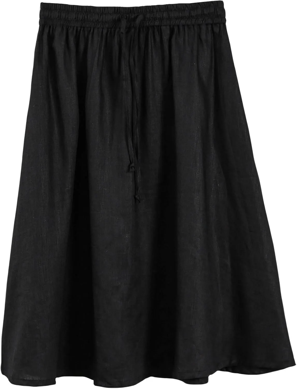 Amazhiyu Womens Pure Linen A Line Pleated Midi Skirt Elastic Waist with Pockets