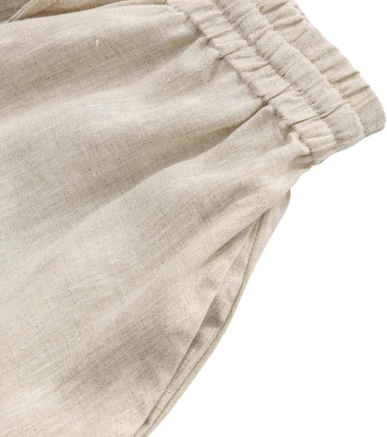 Amazhiyu Womens Pure Linen A Line Pleated Midi Skirt Elastic Waist with Pockets