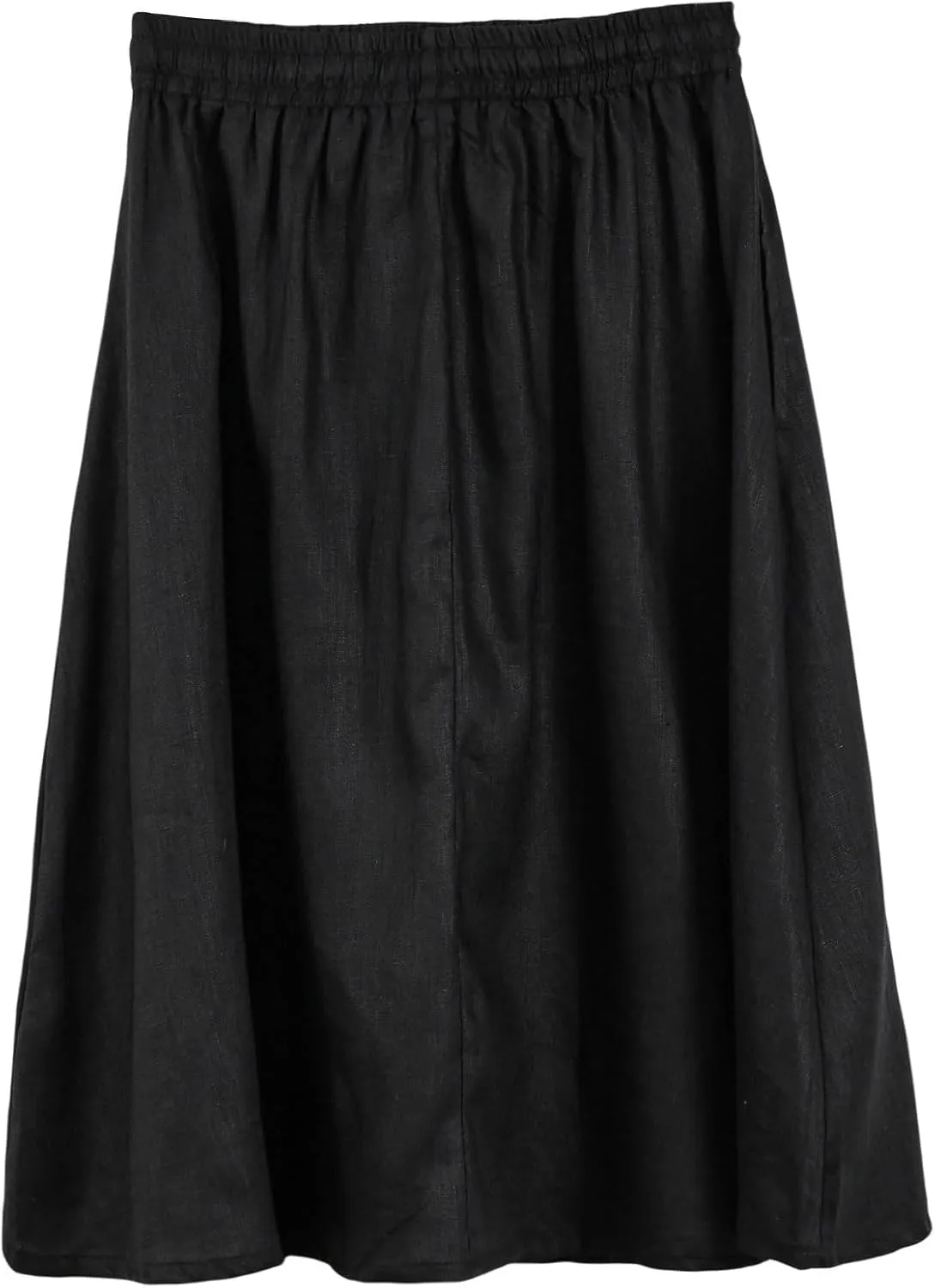 Amazhiyu Womens Pure Linen A Line Pleated Midi Skirt Elastic Waist with Pockets