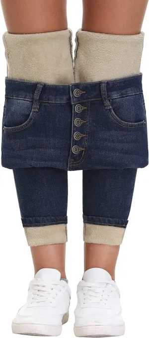AMRSPENG Women's Fleece Lined Jeans Winter Flannel Lined Pants Thicken Stretch Warm Thermal Skinny Jeans