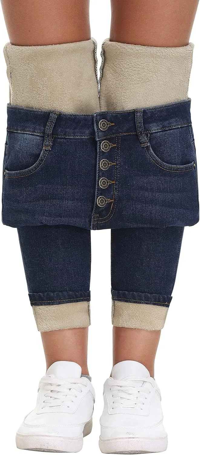 AMRSPENG Women's Fleece Lined Jeans Winter Flannel Lined Pants Thicken Stretch Warm Thermal Skinny Jeans