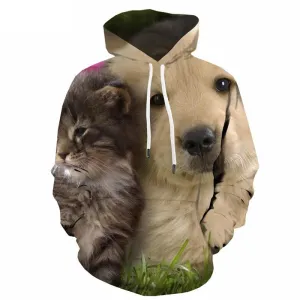 Animal Hoodie Men Dog 3d Printed Flower Hooded Casual Lovely Hoody Anime