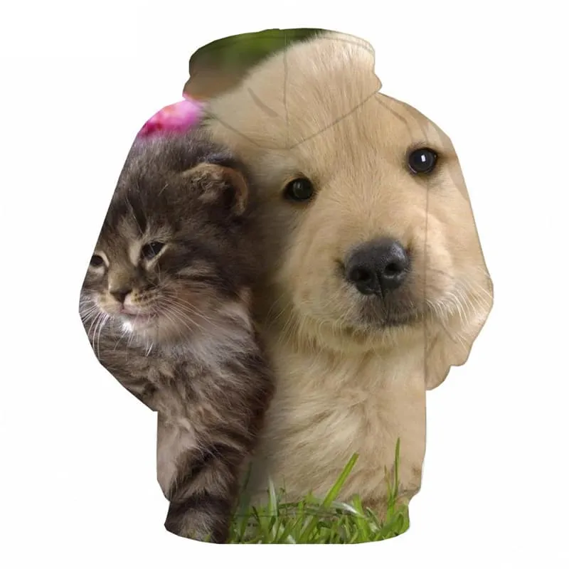Animal Hoodie Men Dog 3d Printed Flower Hooded Casual Lovely Hoody Anime