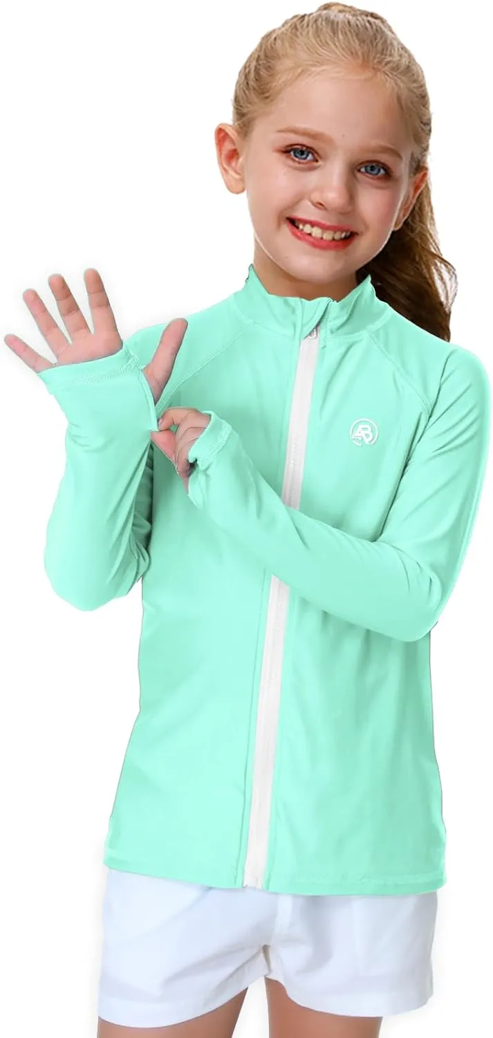 AOBUTE Unisex Kids Zipper Rash Guard Boys UPF 50  UV Protection Sun Shirt with Thumb Hole 3-12 Years