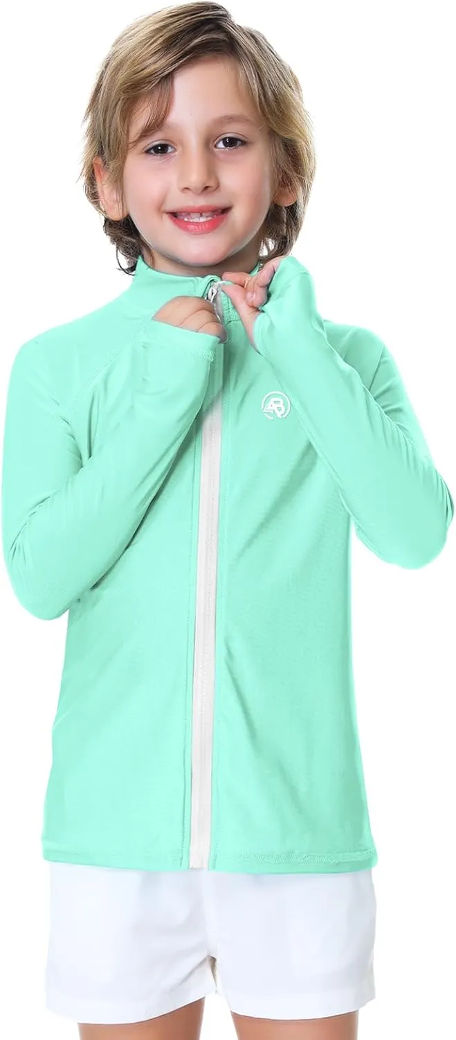 AOBUTE Unisex Kids Zipper Rash Guard Boys UPF 50  UV Protection Sun Shirt with Thumb Hole 3-12 Years