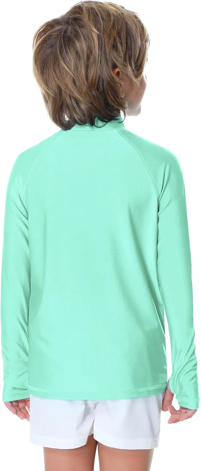 AOBUTE Unisex Kids Zipper Rash Guard Boys UPF 50  UV Protection Sun Shirt with Thumb Hole 3-12 Years