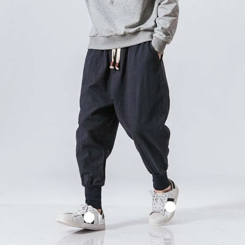 Aoleaky Streetwear Men Harem Pants Korean Style Casual Cotton Linen Trouser Man Jogger Pants Baggy Pants Men
