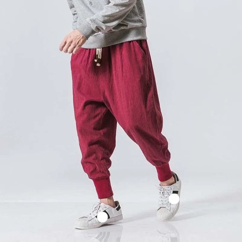 Aoleaky Streetwear Men Harem Pants Korean Style Casual Cotton Linen Trouser Man Jogger Pants Baggy Pants Men