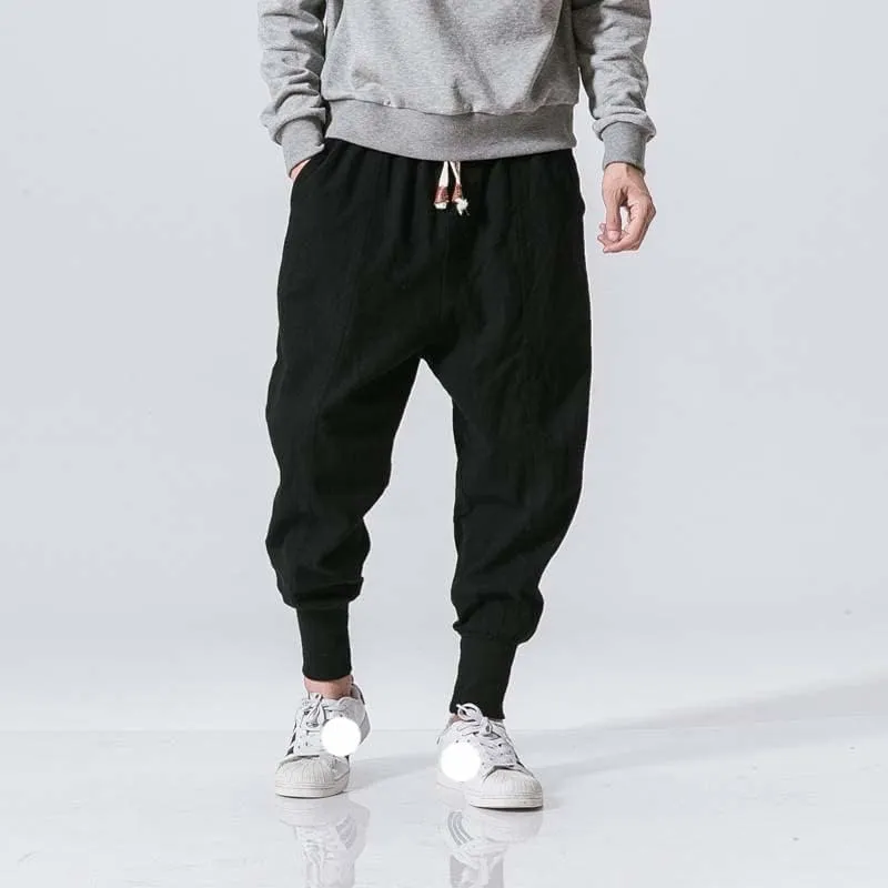 Aoleaky Streetwear Men Harem Pants Korean Style Casual Cotton Linen Trouser Man Jogger Pants Baggy Pants Men