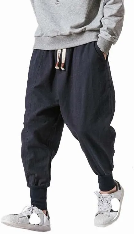 Aoleaky Streetwear Men Harem Pants Korean Style Casual Cotton Linen Trouser Man Jogger Pants Baggy Pants Men