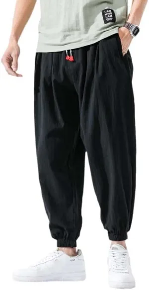 Aoleaky Streetwear Men Harem Pants Korean Style Casual Cotton Linen Trouser Man Jogger Pants Baggy Pants Men