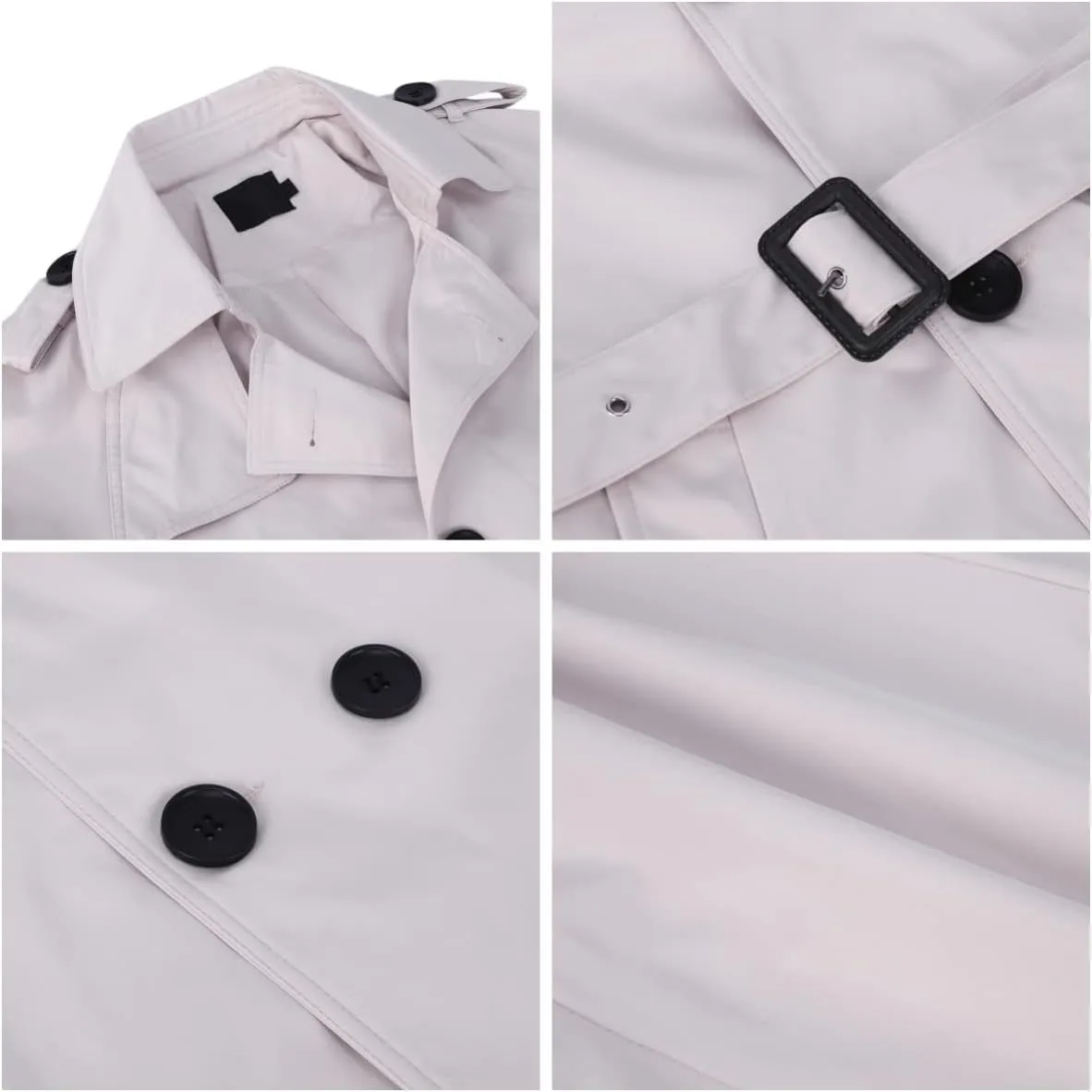 AOWOFS Men's Double Breasted Trench Coat Stylish Slim Fit Mid Long Belted Windbreaker