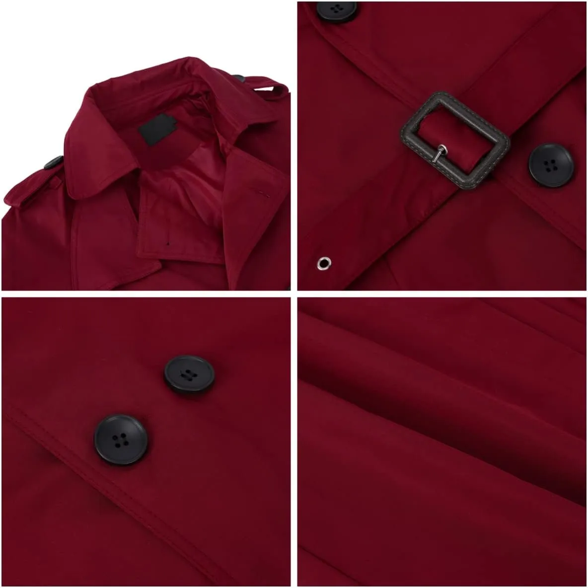 AOWOFS Men's Double Breasted Trench Coat Stylish Slim Fit Mid Long Belted Windbreaker