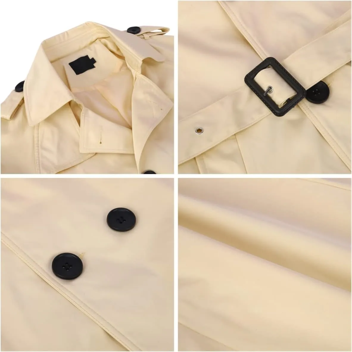 AOWOFS Men's Double Breasted Trench Coat Stylish Slim Fit Mid Long Belted Windbreaker