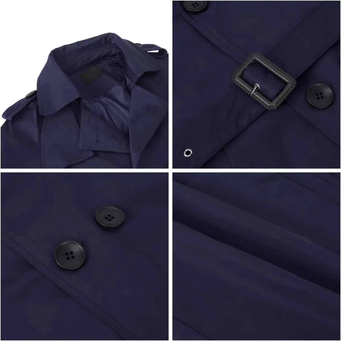 AOWOFS Men's Double Breasted Trench Coat Stylish Slim Fit Mid Long Belted Windbreaker