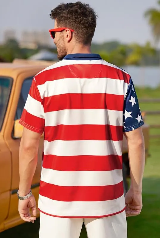 Arvilhill Men's American Flag Polo Shirt 4th of July Short Sleeve Golf Shirt