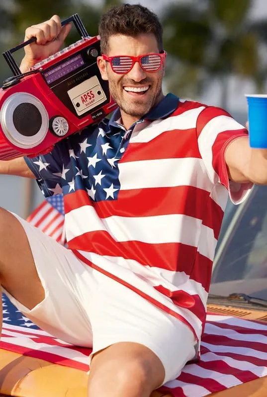 Arvilhill Men's American Flag Polo Shirt 4th of July Short Sleeve Golf Shirt