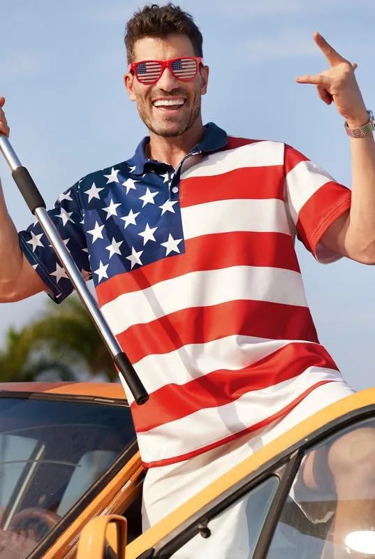 Arvilhill Men's American Flag Polo Shirt 4th of July Short Sleeve Golf Shirt