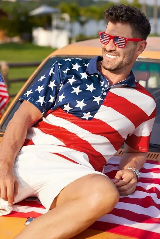 Arvilhill Men's American Flag Polo Shirt 4th of July Short Sleeve Golf Shirt