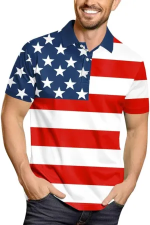 Arvilhill Men's American Flag Polo Shirt 4th of July Short Sleeve Golf Shirt