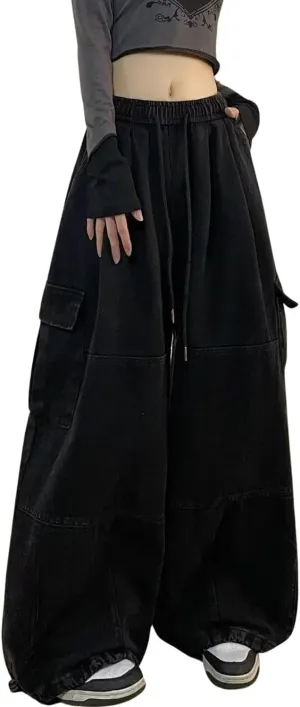 Baggy Cargo Pants for Women Men Y2k Wide Leg Sweatpants High Waisted Drawstring Pants Hip Hop Clothes