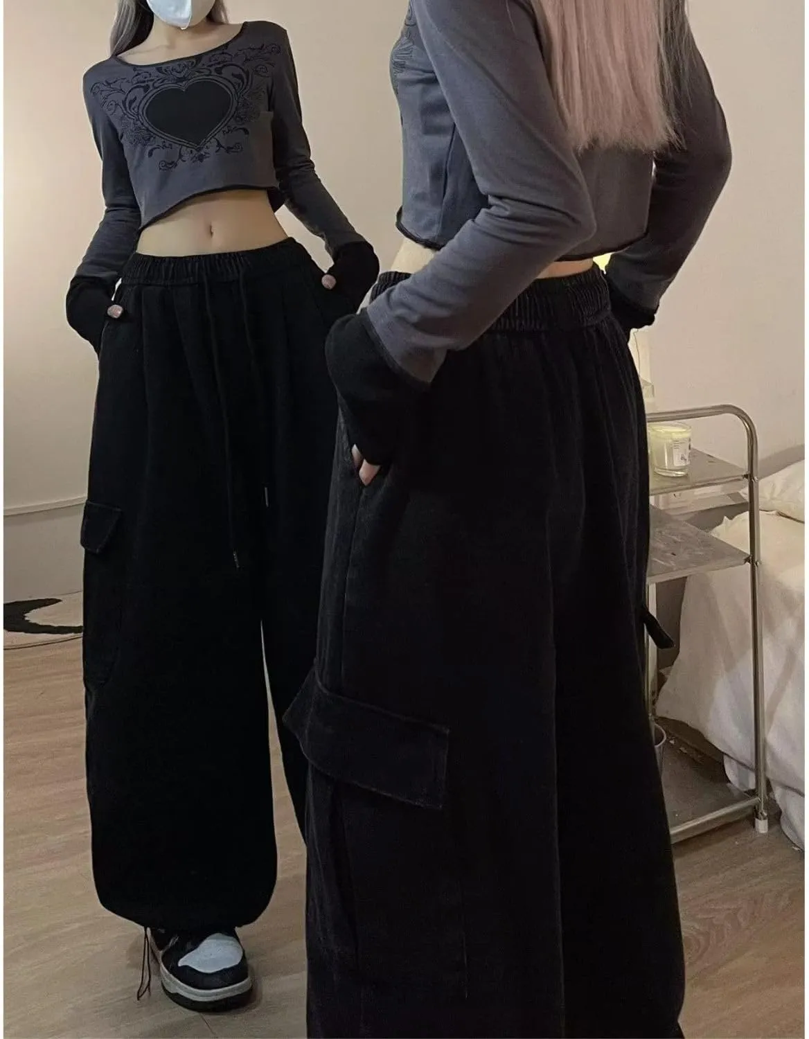 Baggy Cargo Pants for Women Men Y2k Wide Leg Sweatpants High Waisted Drawstring Pants Hip Hop Clothes