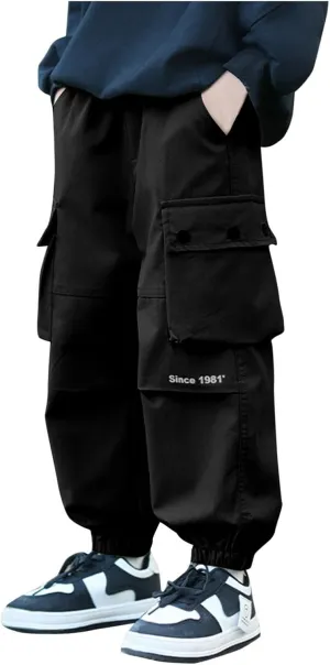 Baggy Cargo Sweatpants for Boy 2025 Spring Fashion Elastic High Wait Joggers Lounge Cozy Straight Athletic Gym Pants