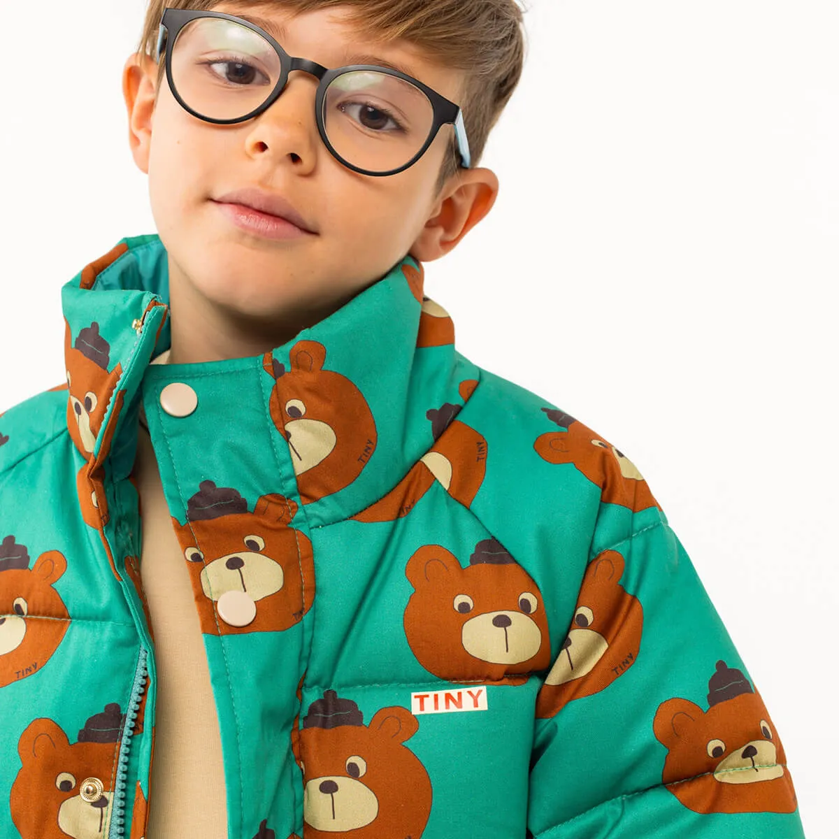 Bears Short Padded Jacket in Emerald by Tinycottons