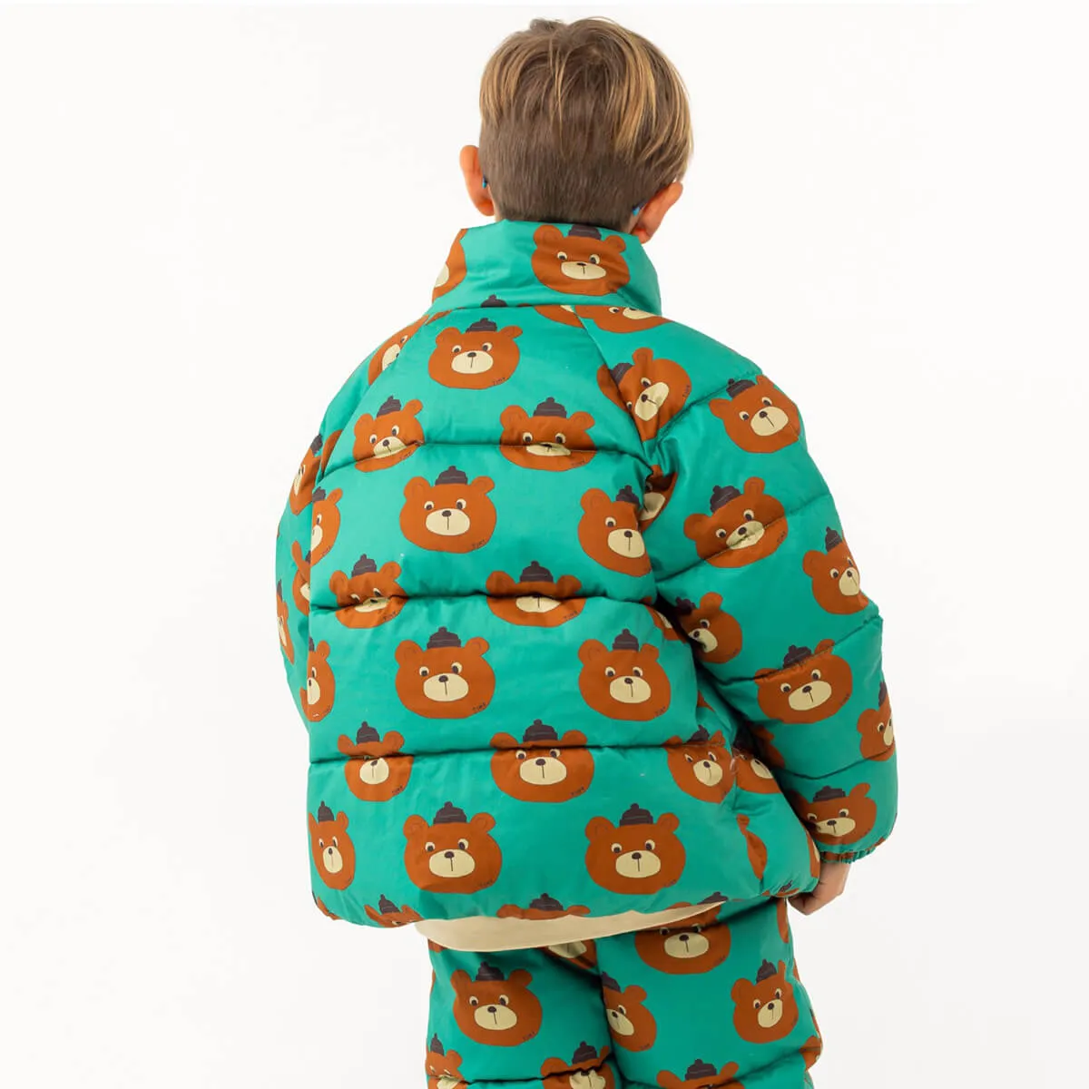 Bears Short Padded Jacket in Emerald by Tinycottons