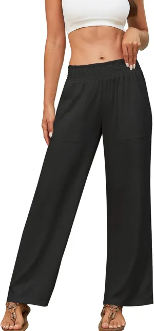 Beautiful Nomad Women's Linen Summer Palazzo Pants Casual High Waist Flowy Wide Leg Pant Beach Trousers with Pocket