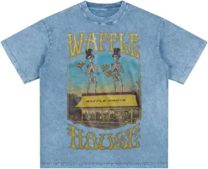 Bellelement Waffle House Vintage Acid Wash T-Shirt Hip Hop Tee Tops