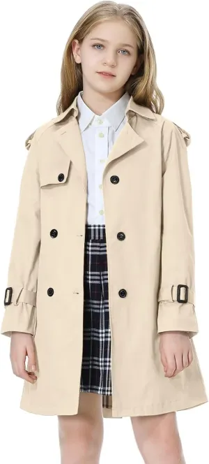 Betusline Girls & Women's Trench Coat Double Breasted Classic Lapel Outerwear, 3 Years - Women 2XL