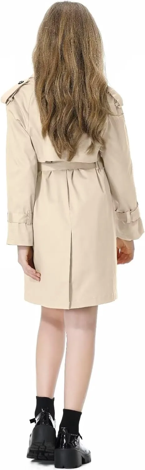 Betusline Girls & Women's Trench Coat Double Breasted Classic Lapel Outerwear, 3 Years - Women 2XL