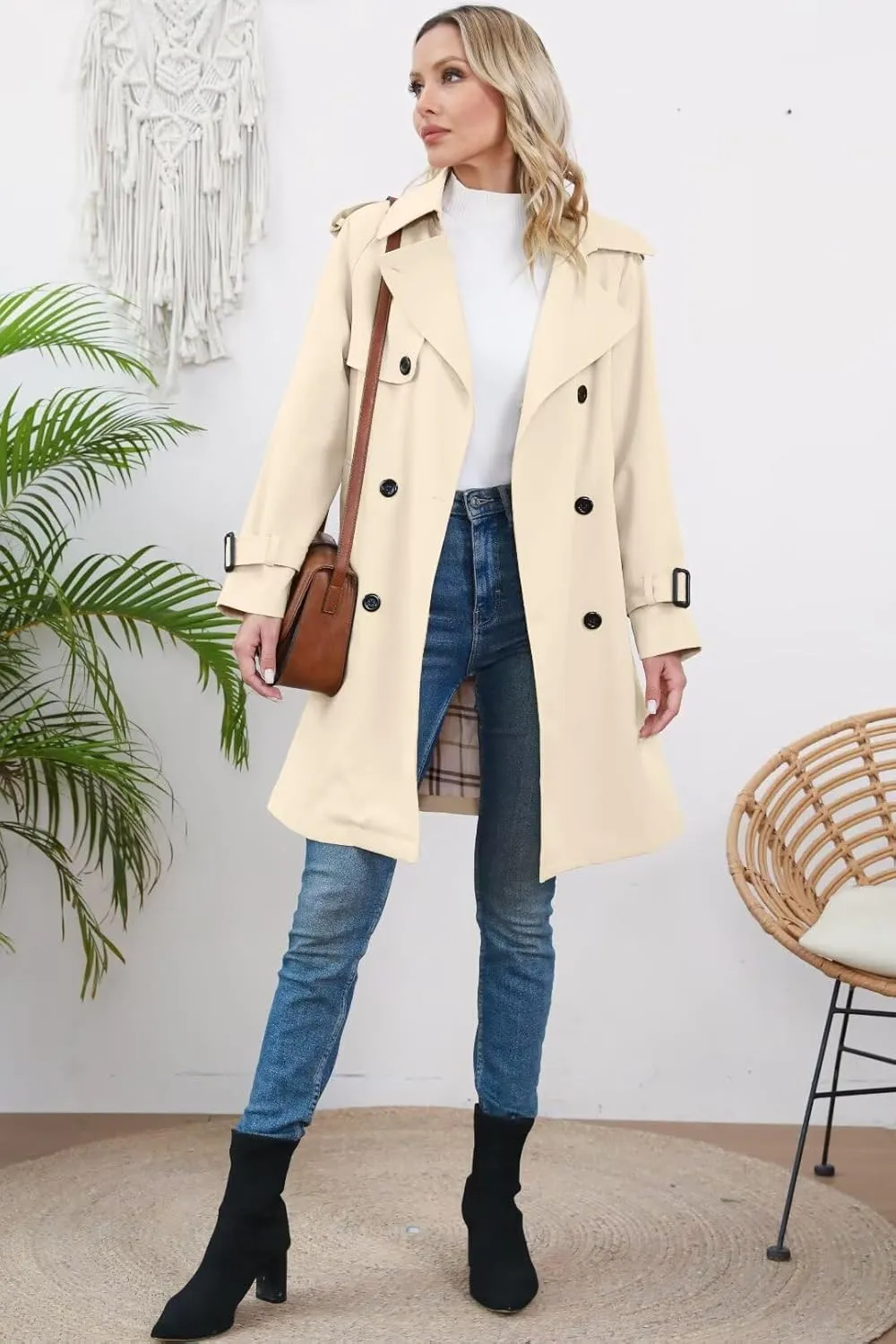 Betusline Girls & Women's Trench Coat Double Breasted Classic Lapel Outerwear, 3 Years - Women 2XL