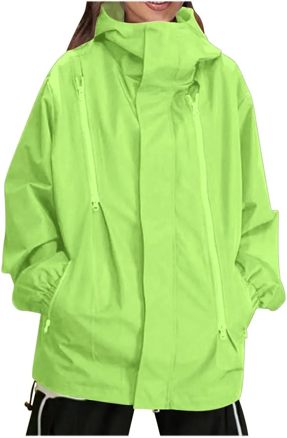 Bidobibo Rain Jacket Women Plus Size Trench Coat Windbreaker Raincoats with Hoodie Waterproof Jackets for Women with Hood