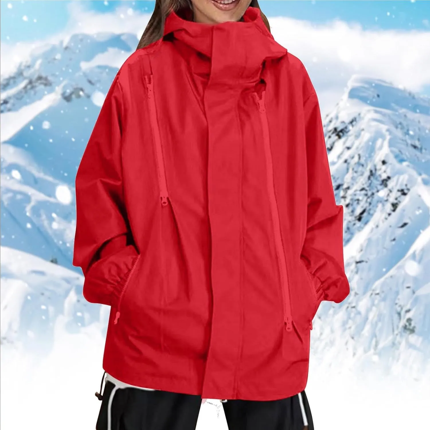 Bidobibo Rain Jacket Women Plus Size Trench Coat Windbreaker Raincoats with Hoodie Waterproof Jackets for Women with Hood