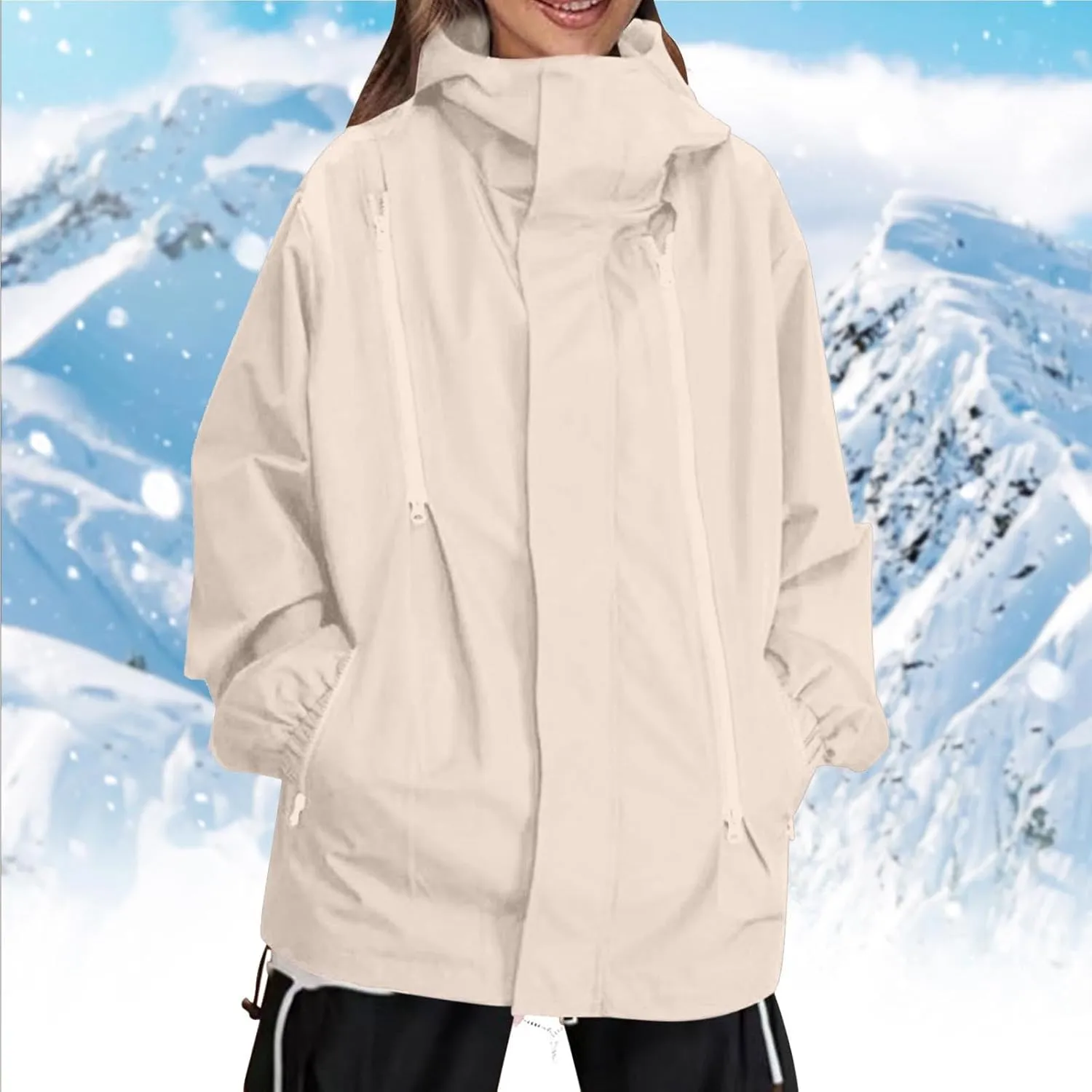 Bidobibo Rain Jacket Women Plus Size Trench Coat Windbreaker Raincoats with Hoodie Waterproof Jackets for Women with Hood