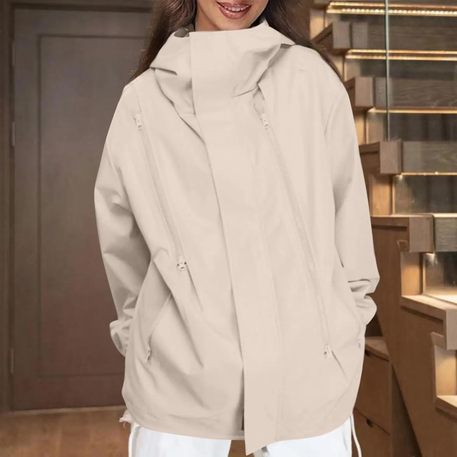 Bidobibo Rain Jacket Women Plus Size Trench Coat Windbreaker Raincoats with Hoodie Waterproof Jackets for Women with Hood